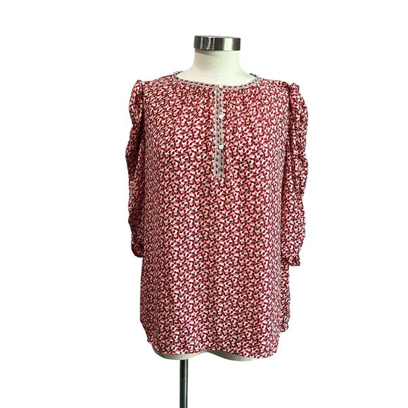 Max Studio Red and Black Floral 3/4 Ruched Sleeve Blouse Size XL - Picture 1 of 9